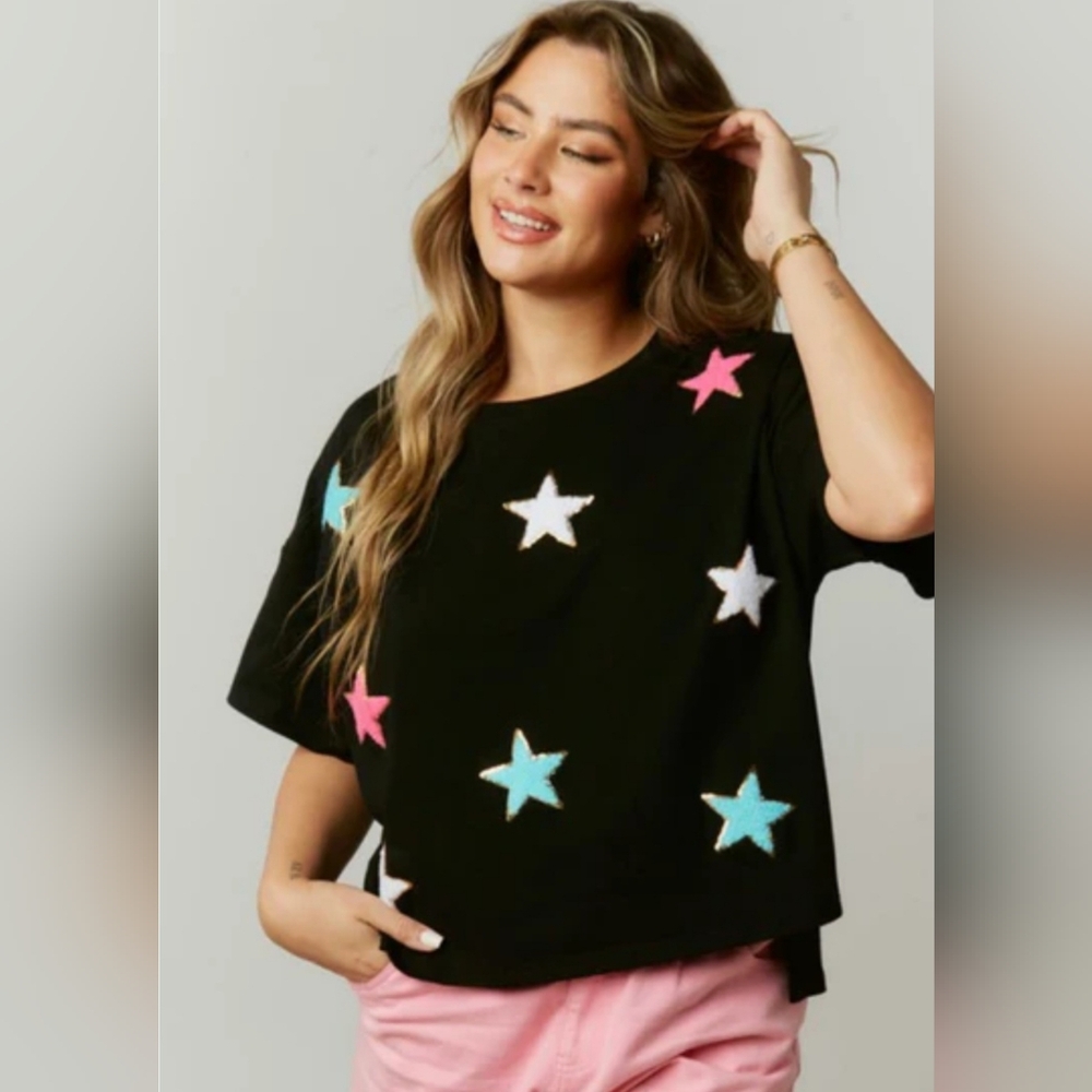 Peach Love California Black Star Crop Top